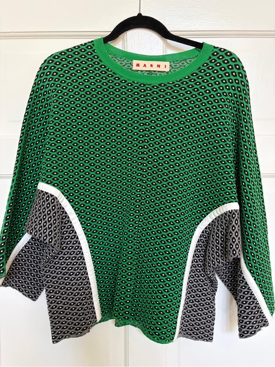 Marni Sweaters - Marni Green and Black Patterned Crewneck Sweater